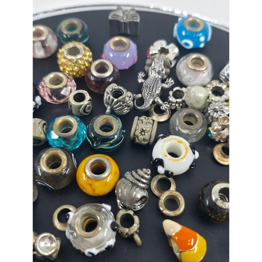96pc Halloween Glass Bead Lot European Charm Mix Ghost Pumpkin Candy Corn Metal - Picture 9 of 10